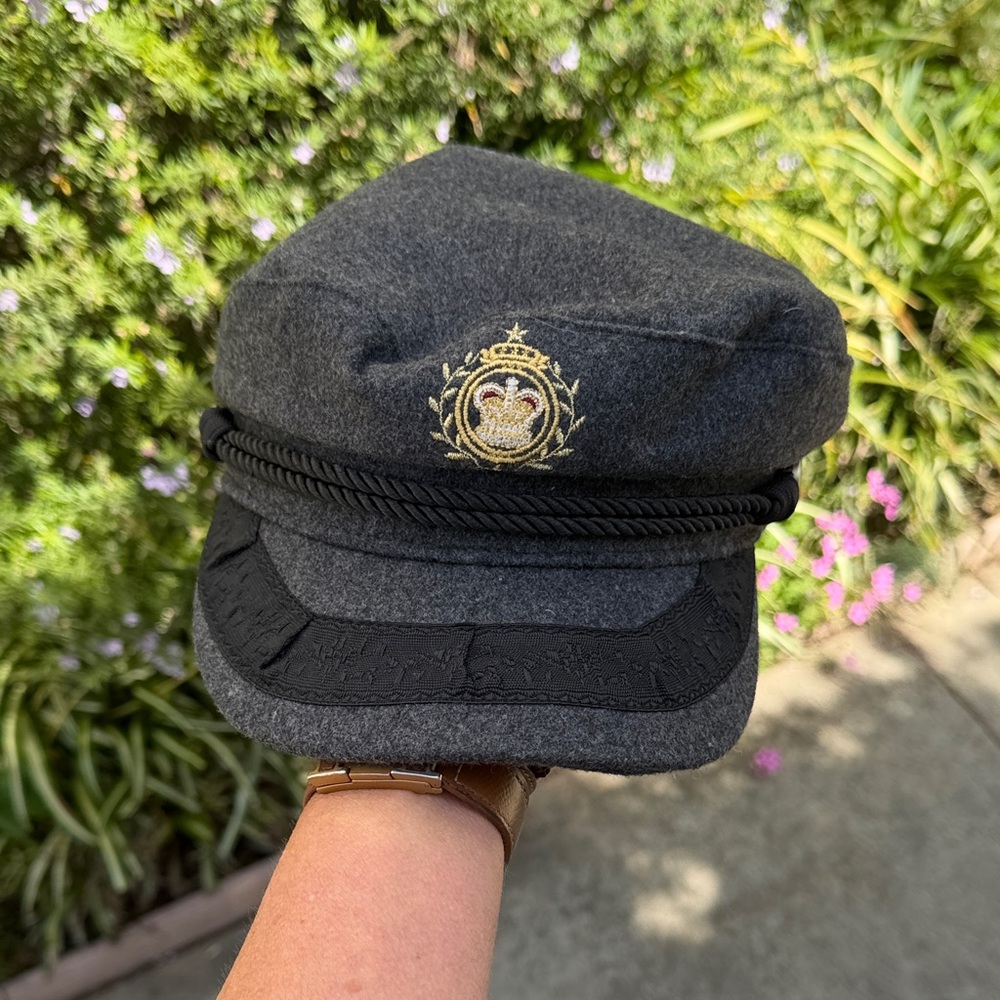NWT Free People Charcoal and Black Cap with Gold Embroidery
